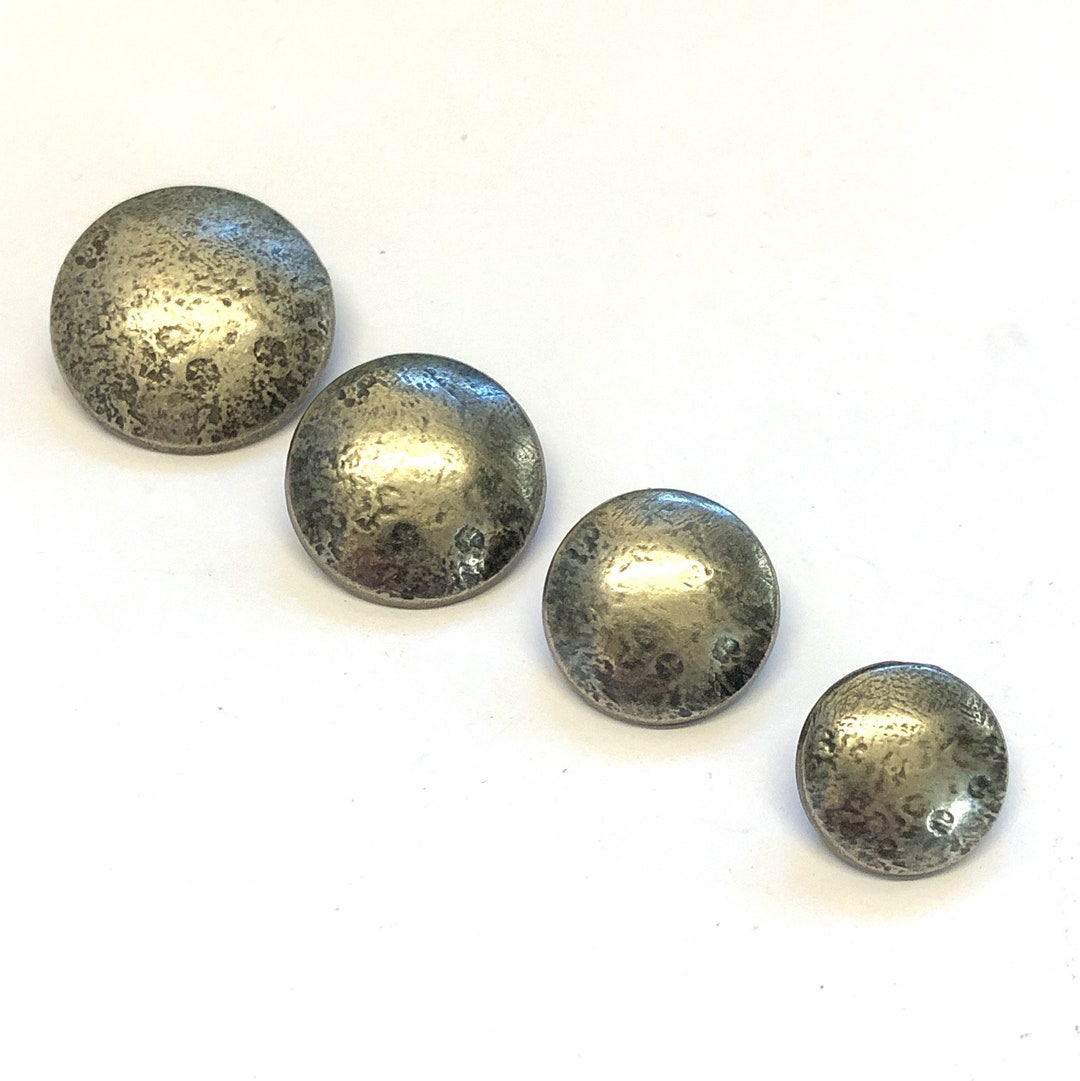 6 X Domed Aged Silver Metal Suit Buttons, Metal Coat Buttons, Metal