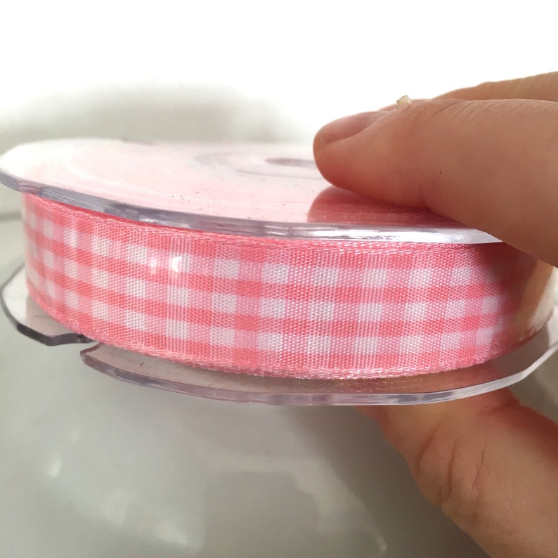 5M, pink gingham check ribbon, pink plaid ribbon, 15mm ribbon, pink check ribbon, baby pink ribbon, gingham ribbon, plaid ribbon, crafts uk image 5