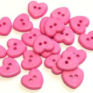 10, bright pink heart buttons, pink buttons, heart shaped buttons, baby buttons, valentines buttons, buttons uk, resin buttons, 14mm buttons