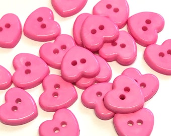 10, bright pink heart buttons, pink buttons, heart shaped buttons, baby buttons, valentines buttons, buttons uk, resin buttons, 14mm buttons