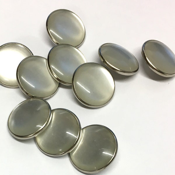 10 x 19mm pearl cabochon buttons with a silver metal tray and rear shank, vintage style italian buttons