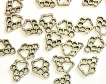 10, 13mm x 11mm silver colour metal pawprint charm, paw print charms, animal charms, dog lovers, cat lovers, pet gifts