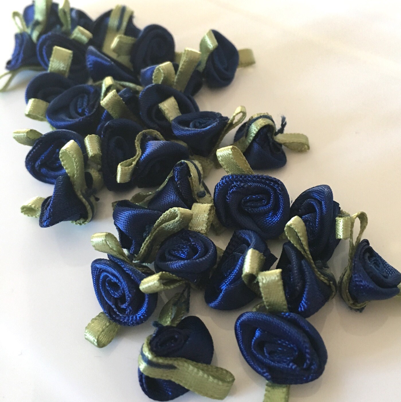 Blue Ribbion Roses 10 Navy Blue Satin Ribbon Roses: Small Flower Appliques - Etsy