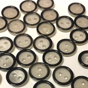 Opalescent Resin Buttons: Black and White with Border (10 Pack)