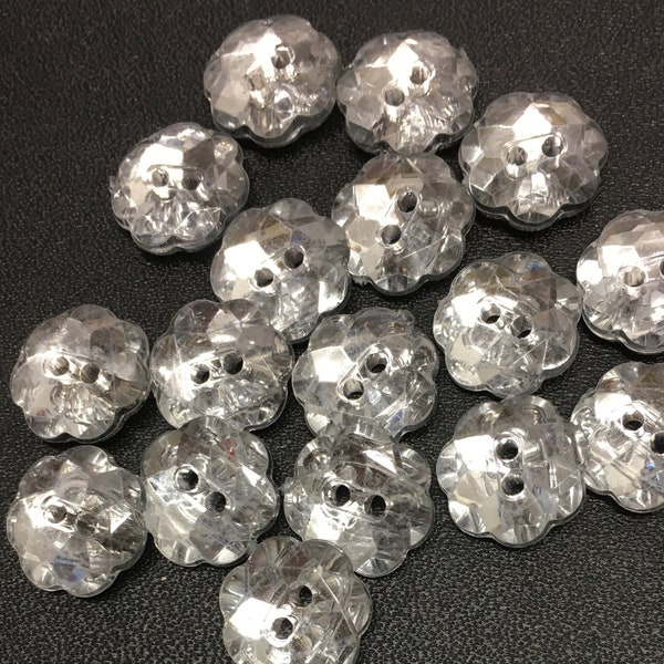 10, 12mm (20L) crystal effect flower shaped buttons, faceted crystal buttons, flower shaped buttons, diamante style buttons