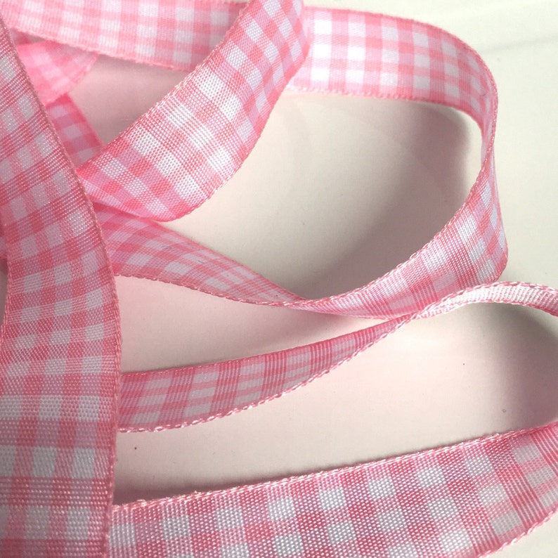 5M, pink gingham check ribbon, pink plaid ribbon, 15mm ribbon, pink check ribbon, baby pink ribbon, gingham ribbon, plaid ribbon, crafts uk image 3