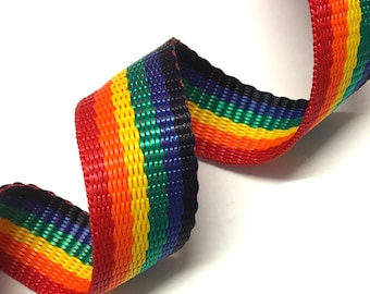 1 metre Rainbow Stripe Polypropylene Webbing: Extra Strong Bag Straps (25mm)