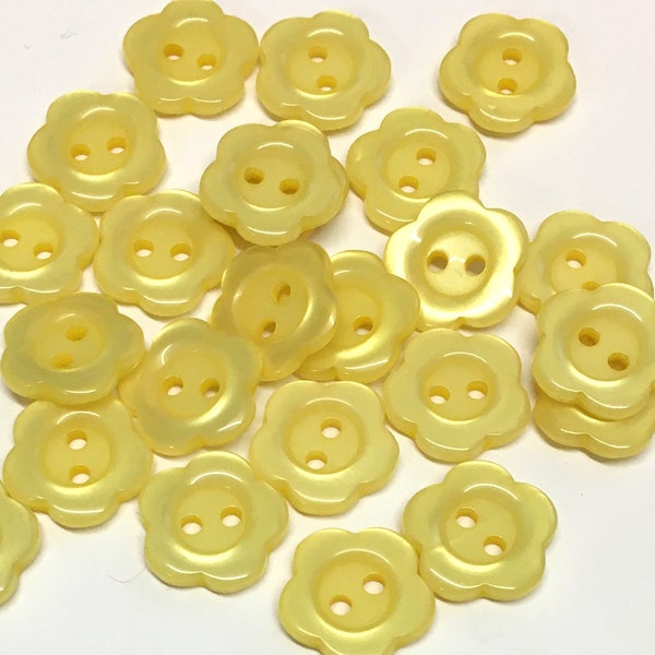 10, 14mm (22L) yellow flower shaped resin buttons, yellow flower buttons, yellow opalescent buttons, yellow craft buttons, craft supplies