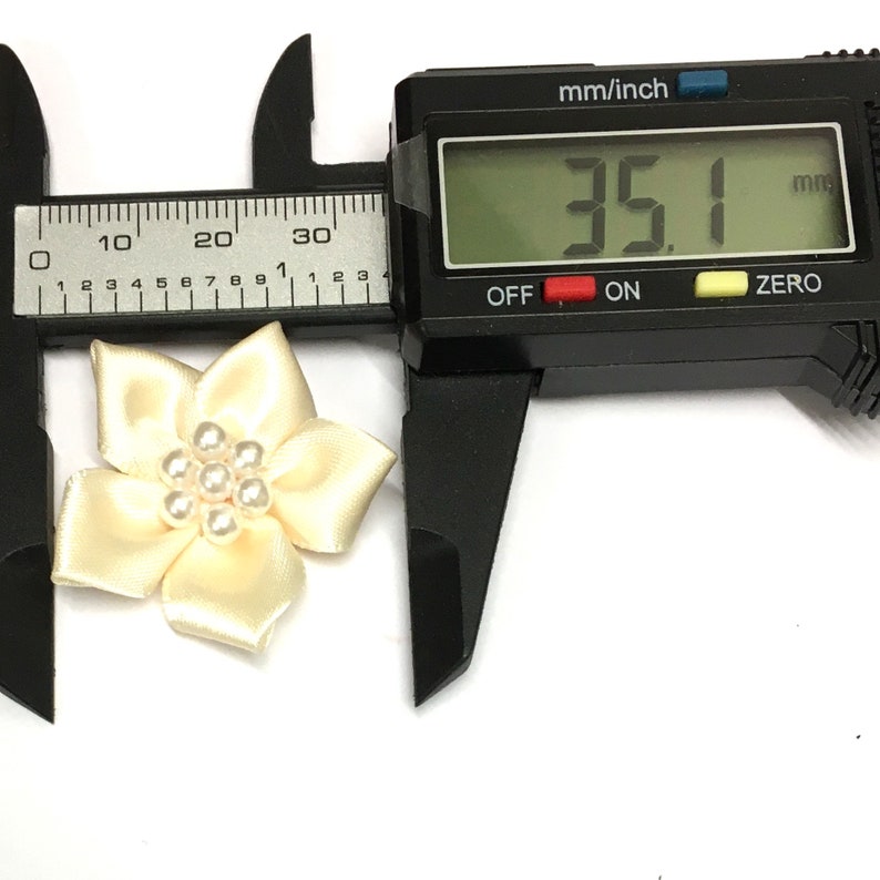 10 Satin Ribbon Flowers Pearl Ribbon Flowers Cream Ribbon Etsy