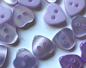 10, lilac heart buttons, heart shaped buttons, tiny buttons, opalescent buttons, dolls buttons, baby buttons, valentines buttons