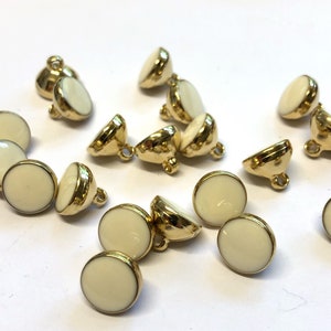 10, small 11mm gold metallic and ivory resin round italian buttons with rear shank, fancy blouse buttons