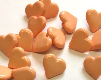 10 peach heart buttons, heart buttons, peach buttons, 15mm heart buttons, shank buttons, craft buttons, resin buttons,