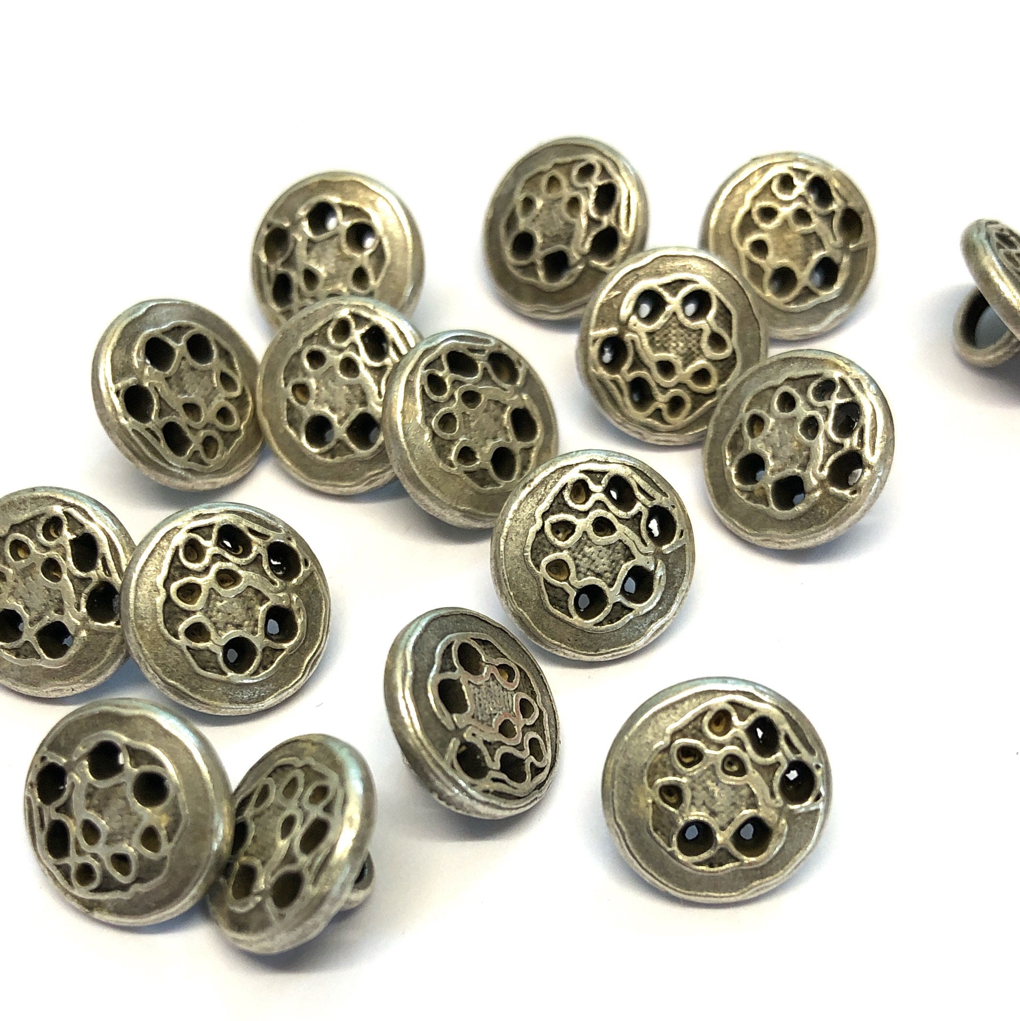 6, 10mm 16L Tiny Matt Silver Metal Shirt Buttons, Silver Shank Button,  Italian Metal Buttons, Filigree Effect Buttons, Silver Fancy Button 