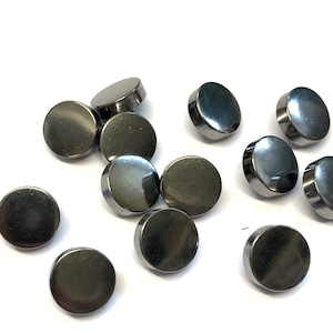 Botões de metal cor estanho: preto brilhante, 15 mm (pacote com 6)