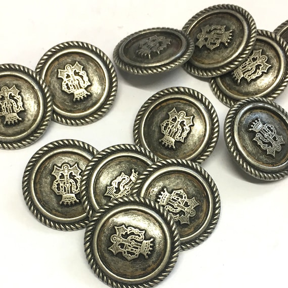 Blazer Buttons with Shield / Antique Silver / Black Epoxy