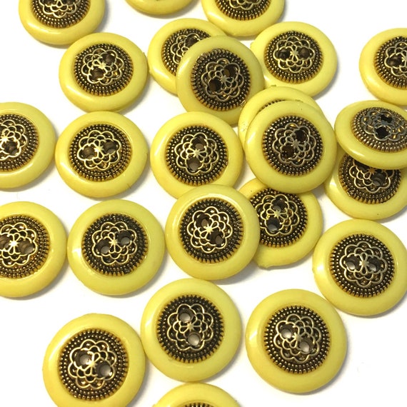 10 yellow buttons gold buttons 15mm round buttons metallic Etsy