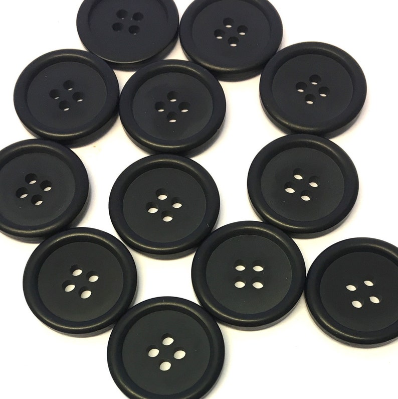 Large 25mm 40L x 10 Quality Coat Jacket Black 4 Hole Gloss Resin Buttons