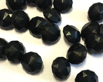 10, 12mm (20L) black multifaceted shank buttons, black pointed buttons, black shiny buttons, black faceted buttons, 12.5mm buttons