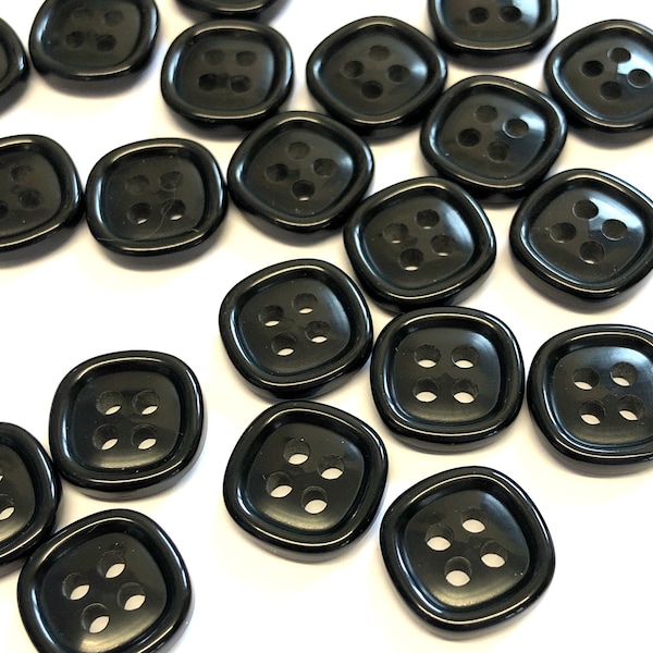 10, 14mm shiny square resin buttons, square black buttons, black jacket buttons, black 4 hole buttons, square buttons, sewing buttons