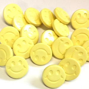 Yellow Smiling Face Resin Buttons: 15mm Novelty Sewing Supplies (10 pc)