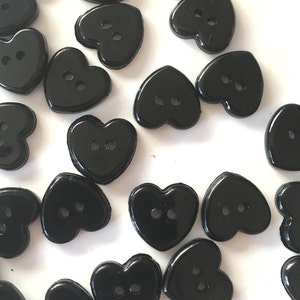 10, black heart buttons, black buttons, heart shaped buttons, baby buttons, valentines buttons, buttons uk, resin buttons, 14mm buttons image 1