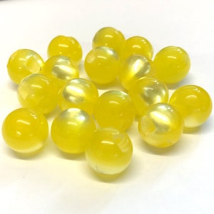 10, 14mm (22L) yellow opalescent buttons, shiny yellow buttons, full ball yellow buttons, shank buttons, baby buttons, sewing buttons