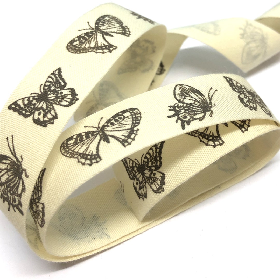 5 Metres Butterfly Print Twill Ribbon: Cream Craft Ribbon (20mm) - Etsy