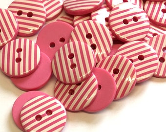 10, pink stripe buttons, pink stripy buttons, 15mm pink buttons, dark pink buttons, resin buttons, buttons uk, craft buttons