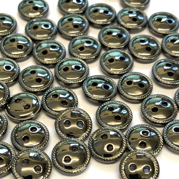 20, 10mm (16L) shiny black metallic milled edge buttons, tiny buttons for shirts, black buttons, wholesale buttons