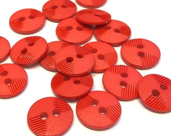 10, 14mm (22L) red etched buttons, scarlet buttons, unusual buttons, buttons, sewing buttons, retro buttons