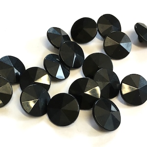 Black Faceted Shank Buttons: 15mm Sewing & Knitting, Set of 10