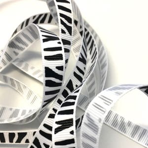 5M white with black zebra stripes, 10mm grosgrain ribbon, striped ribbon, black and white grosgrain ribbon, craft ribbon, hair bow ribbon image 2