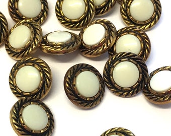 10 botones de estilo vintage en color oro envejecido y blanco: botones decorativos de plástico de 15 mm.