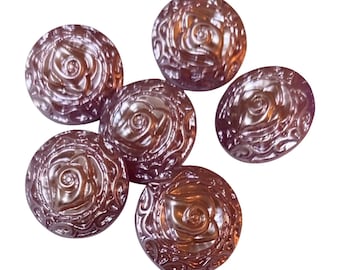 6pcs, 18mm (28L) lilac irridescent etched rose buttons with rear loop