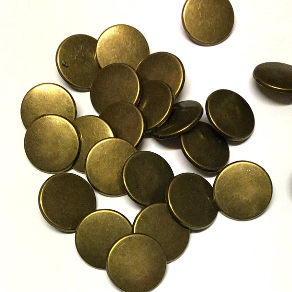 6 x 18mm (28L) aged bronze metal blazer buttons, heavy metal bronze buttons, rear metal shank, aged bronze metal vintage buttons