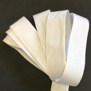 5 metres of soft 100% cotton white twill tape for apron ties, bunting and more, available in 6mm, 13mm, 20mm and 25mm width