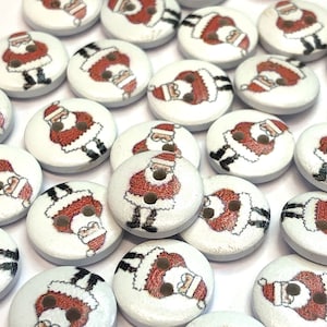 20 x 15mm white painted wooden buttons with a standing santa claus designs, Christmas buttons, Christmas crafts, festive buttons