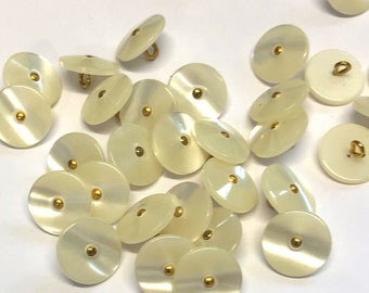 10 petits boutons crème effet perle de 12 mm (20 l) avec boucle centrale en métal doré, boutons de chemisier crème, boutons italiens crème, boutons fantaisie