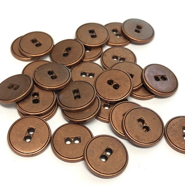 6, solid aged copper finish metal butts in 4 sizes, aged copper buttons, heavy copper buttons, metal shirt buttons, metal jacket buttons