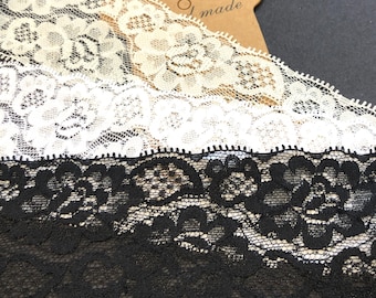 1 metre 60mm Floral Elastic Lace, White, Ivory, Black, Lingerie Trim