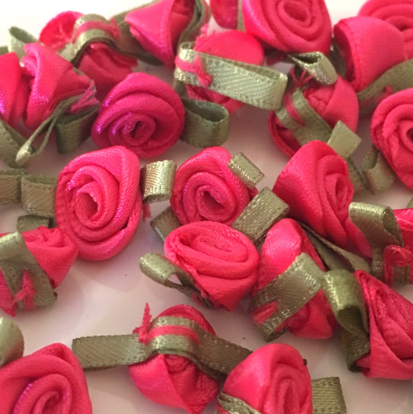 20 Hot Pink Ribbon Roses Satin Ribbon Roses Hot Pink Satin Etsy