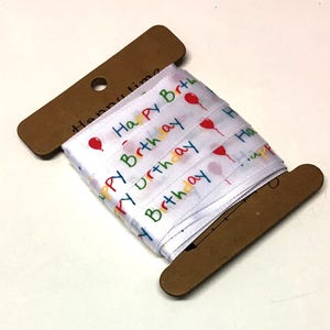 5 M, ruban joyeux anniversaire, ruban d'anniversaire, ruban d'impression d'anniversaire, ruban de 15 mm, ruban d'artisanat, ruban blanc, ruban de satin, ruban de fabrication de cartes