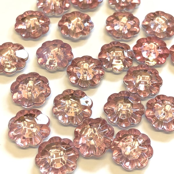 10, 15mm light pink crystal effect flower shaped buttons, pale pink faceted crystal buttons, flower shaped buttons, diamante style buttons