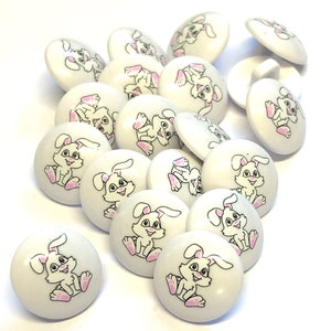 10, 15mm (24L) cute bunny shank buttons, white buttons with rabbit picture, farmyard buttons, novelty button, childrens knits, animal button