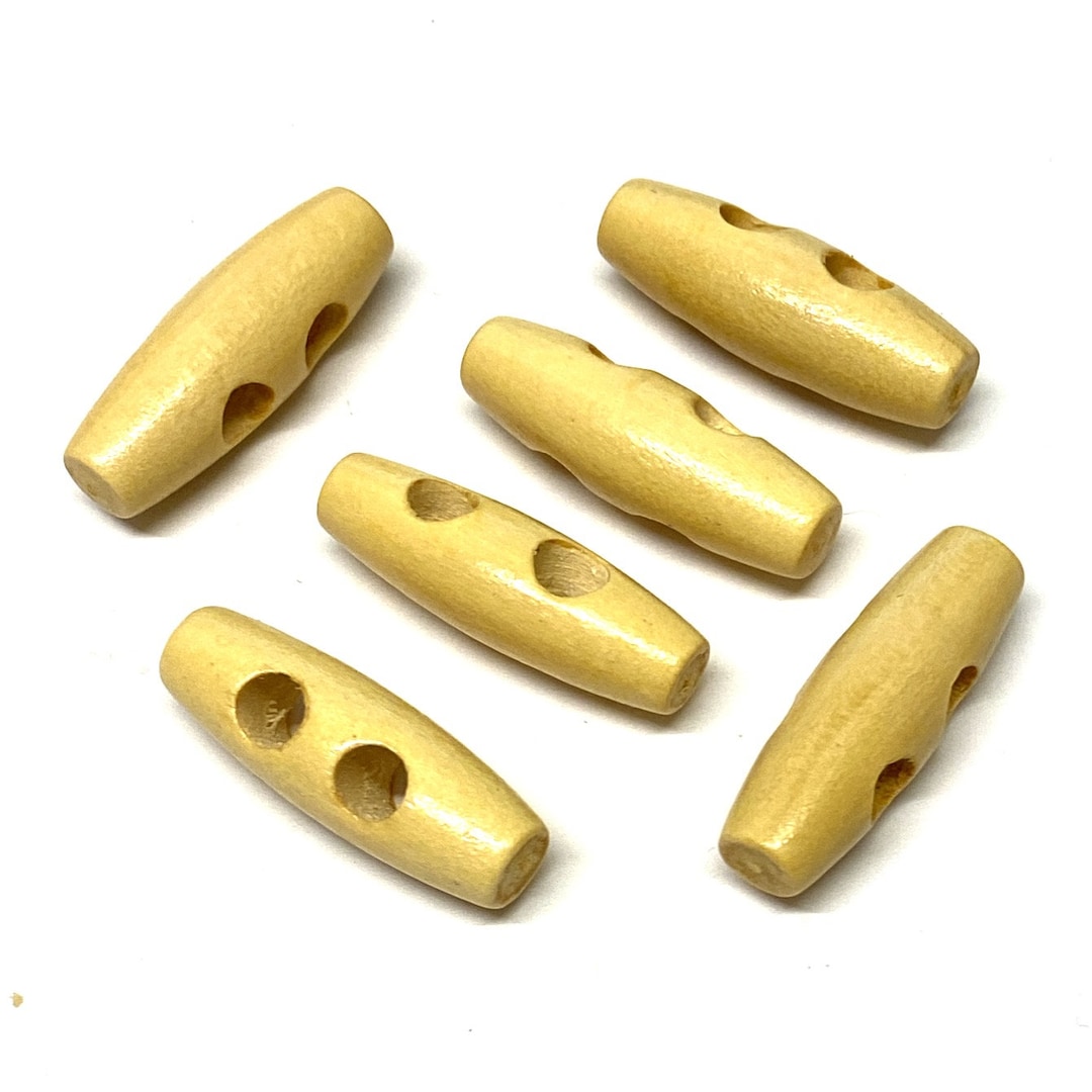 6, 30mm Cream Wood Toggles, Light Cream, Wooden Buttons, Two Holes ...