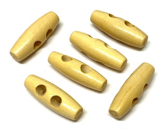 6pcs Cream Wood Toggle Buttons: 30mm Duffle Coat Fasteners