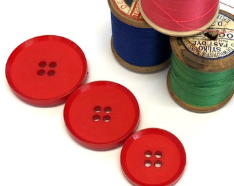 5, large red buttons with four holes, choice of size, red coat buttons, red jacket buttons, big red buttons