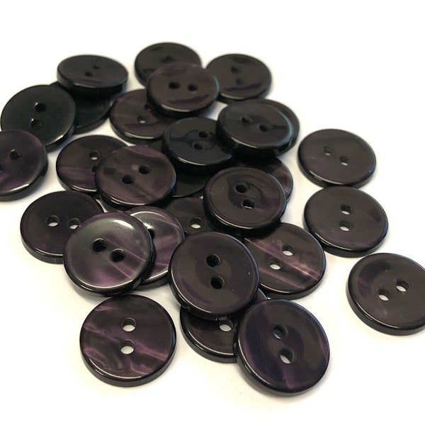 10, dark purple opalescent effect round buttons, purple shimmer buttons, purple marbled buttons, cardigan buttons, 15mm resin buttons