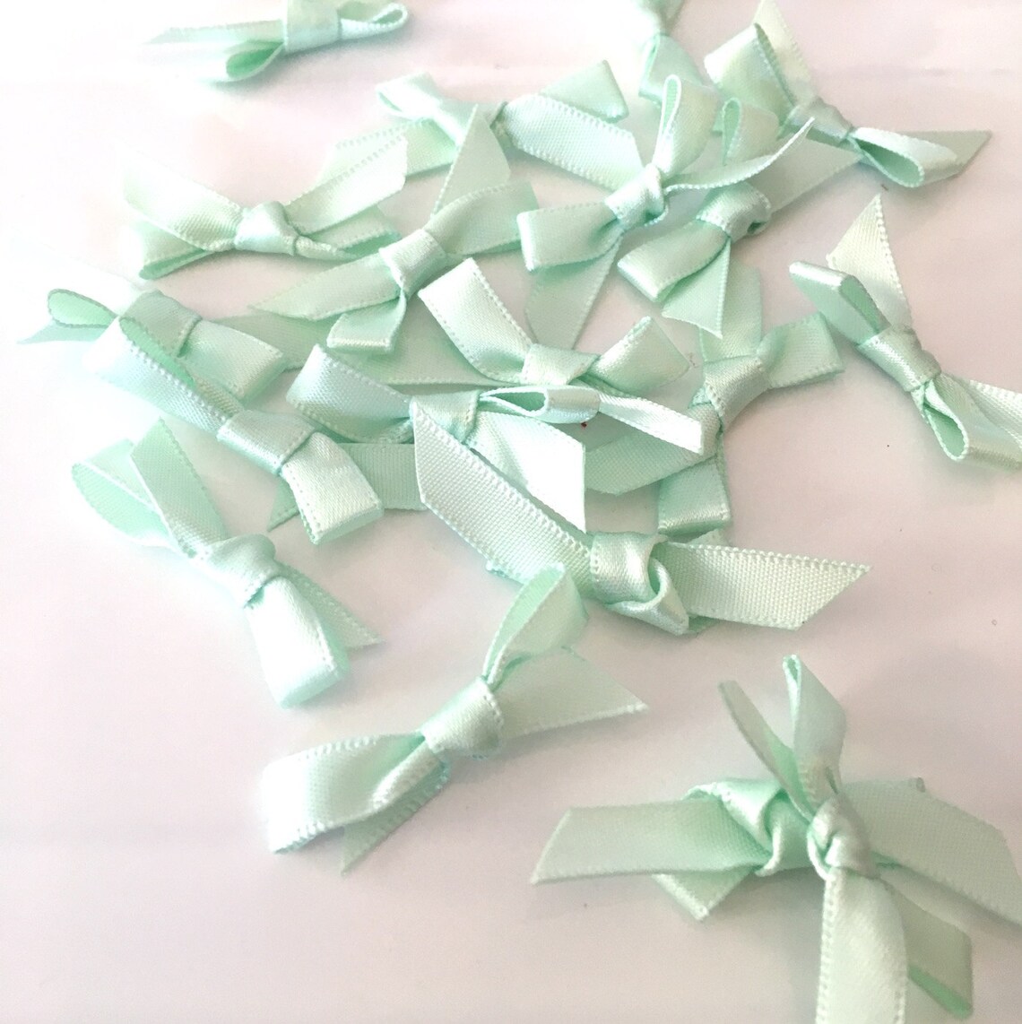 20 Satin Ribbon Bows Green Ribbon Bows Mint Ribbon Bows Etsy UK