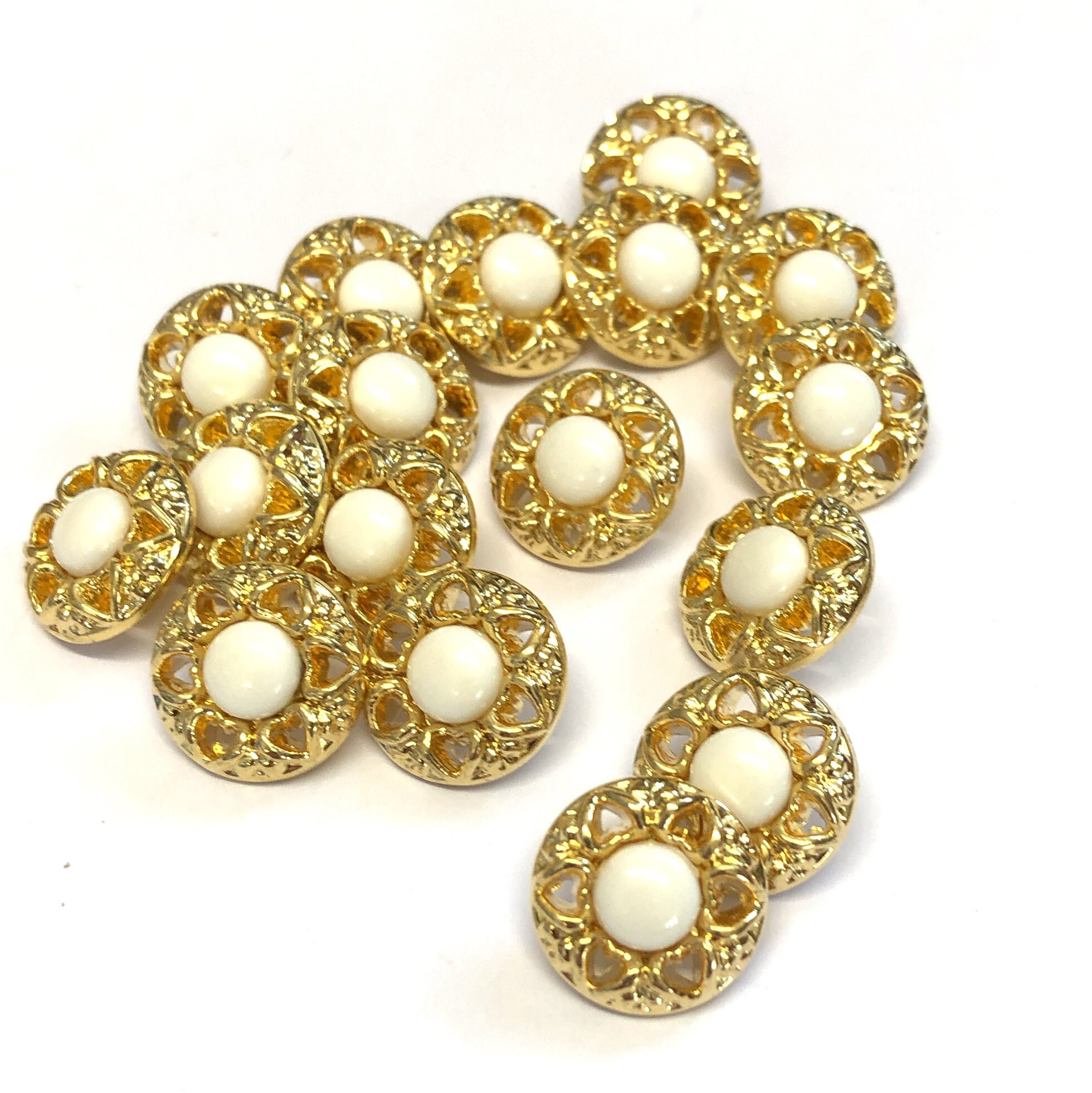 10, Pearl Resin and Gold Metallic Buttons, Fancy Buttons, Gold Decorative  Buttons, Ivory Shank Buttons, Gold Buttons, 15mm Buttons -  UK